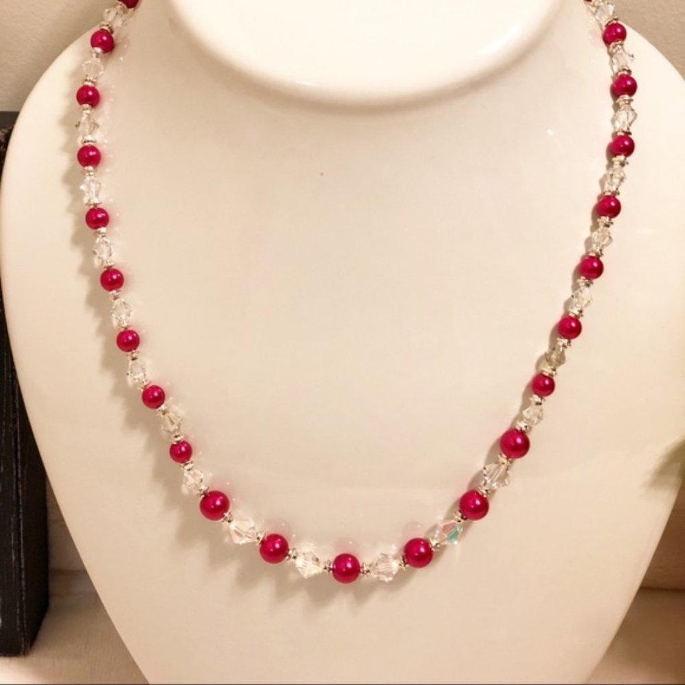 Swarovski Crystal & Pink Pearl Beaded Necklace